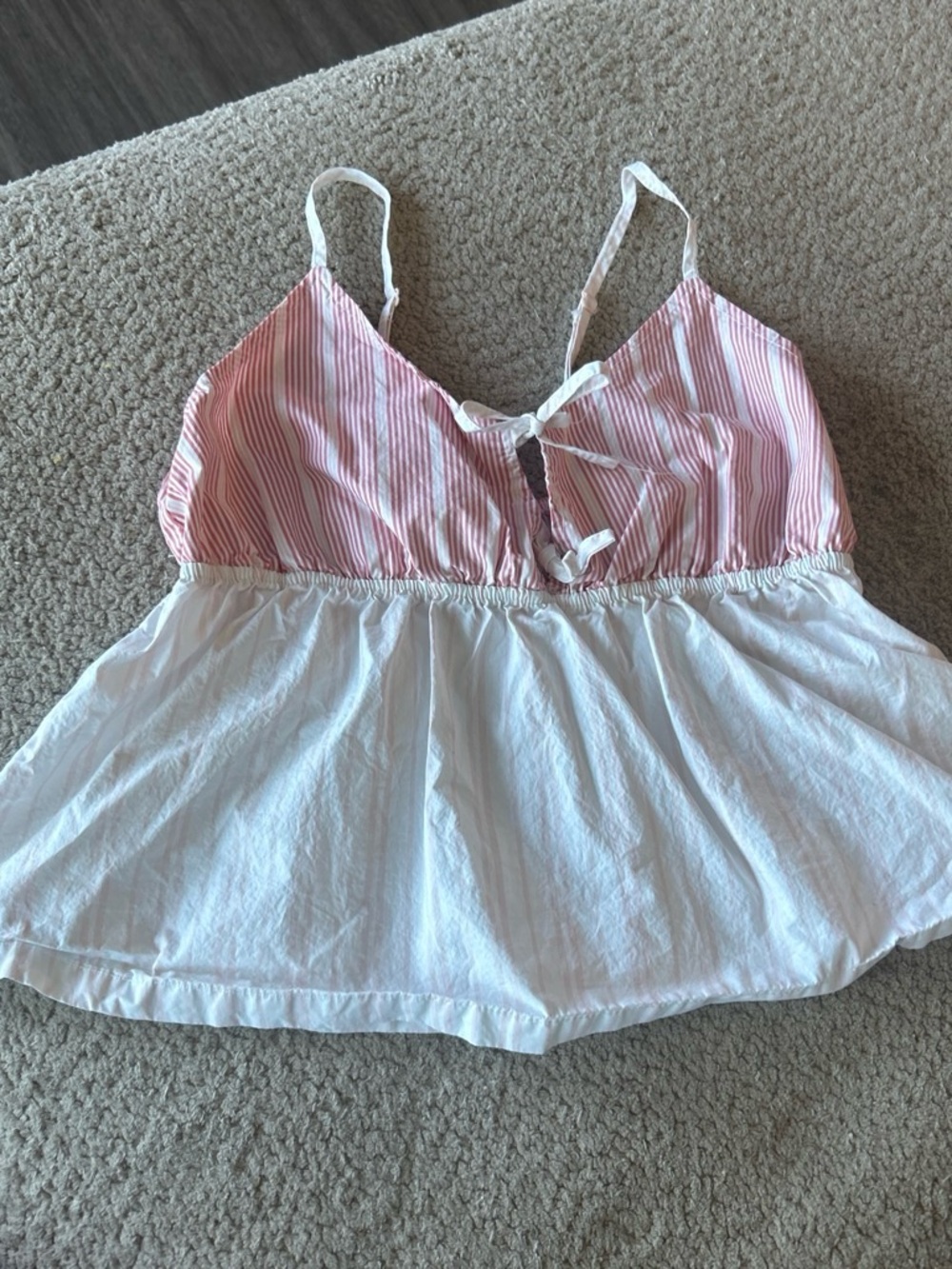 Striped Pink and White Peplum Tie-Front Cami